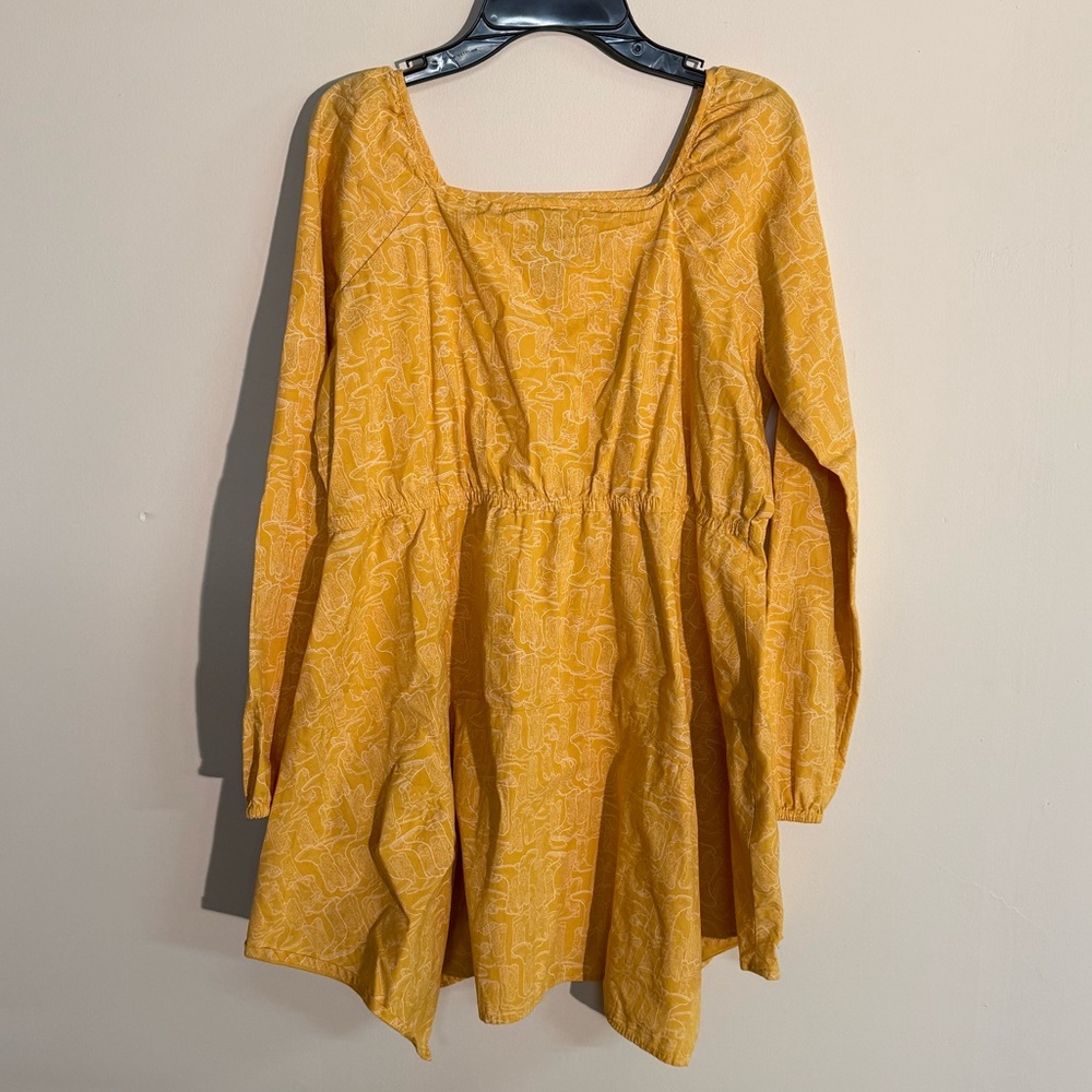 Wrangler Girls Yellow Long Sleeve Dress Cowgirl Western Boot Pattern - Size XXL